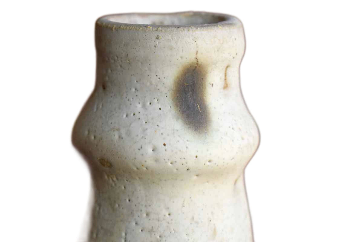 Heavy Rustic Stoneware Vase with Pitted Ivory Glaze