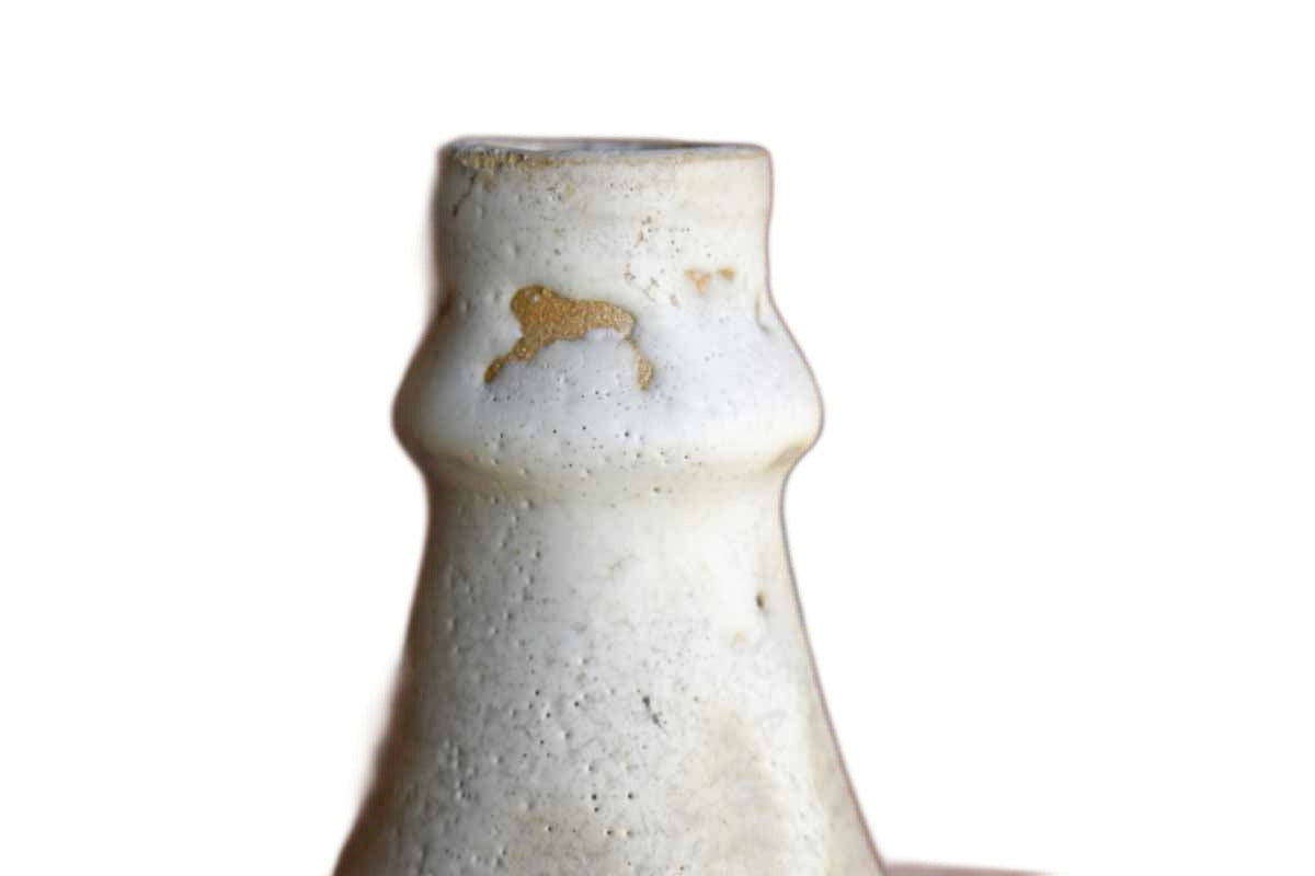Heavy Rustic Stoneware Vase with Pitted Ivory Glaze