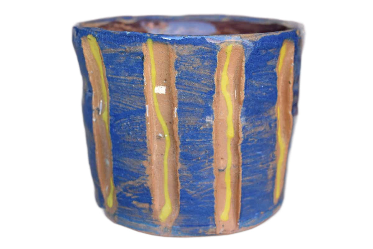 Blue and Yellow Striped Quirky Stoneware Planter
