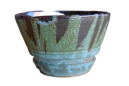 Deep Red, Green and Blue Stoneware Cups and Planter