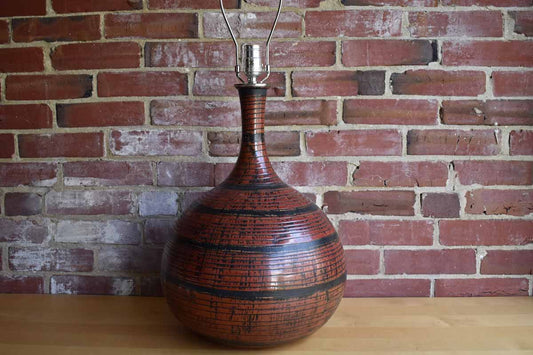 Large Gourd Lamp with Black and Maroon Scratch Patterns (Pickup or Special Delivery)