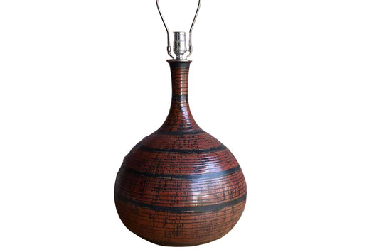 Large Gourd Lamp with Black and Maroon Scratch Patterns (Pickup or Special Delivery)