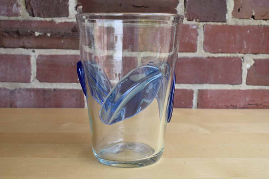 Art Glass Vase with Blue Applied Leaves