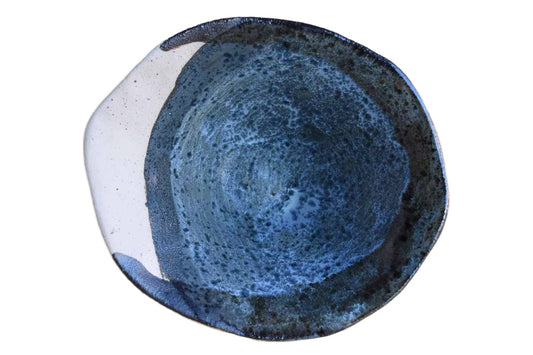 Irregular Ceramic Bowl with Blue-Gray Glazes
