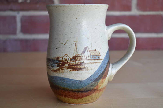 Ceramic Handled Mug with Fishing Village Scene