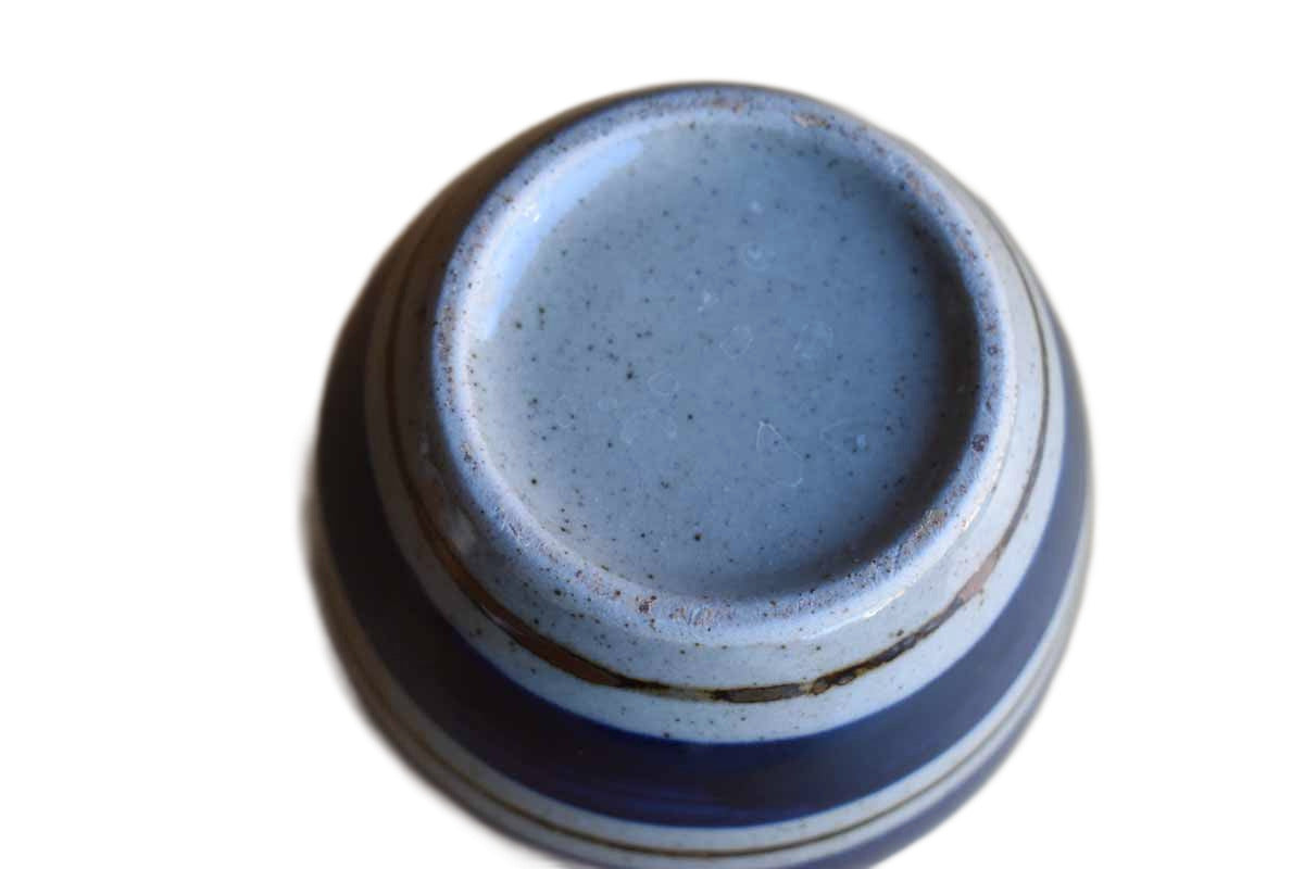 Small Ceramic Vase with Blue and Brown Bands