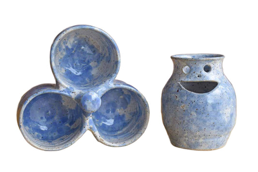 Ceramic Blue Spongeware Cream and Sugar Set