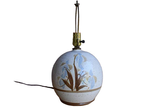 Globe-Shaped Ceramic Table Lamp with Blue and Brown Flowers