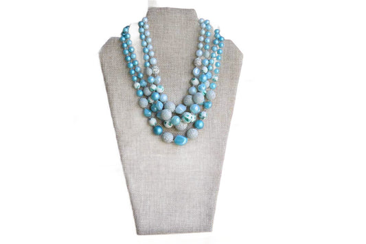 4-Strand Blue and White Plastic Bead Necklace