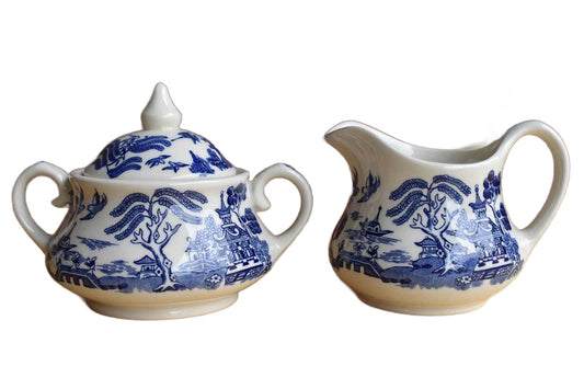 English Ironstone Ltd. (England) Old Willow Ceramic Cream and Sugar Set