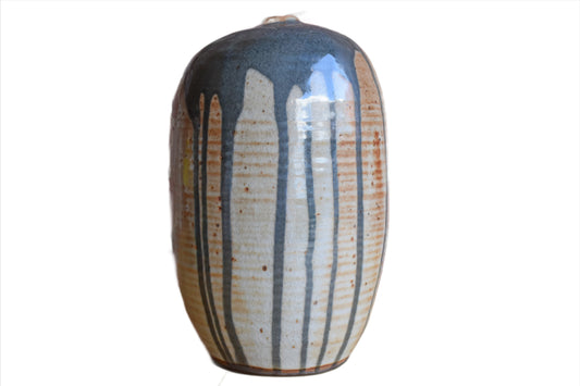 Orange, Tan, and Gray Stoneware Vase