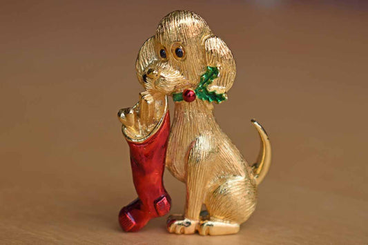 Gerry's Creations (USA) Poodle Holding a Christmas Stocking Brooch
