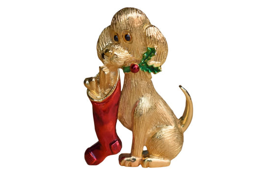 Gerry's Creations (USA) Poodle Holding a Christmas Stocking Brooch