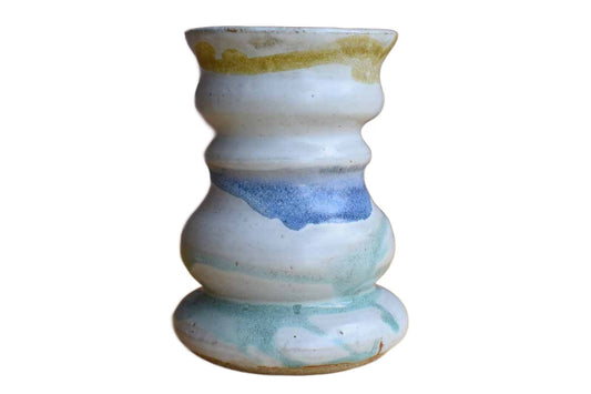 Rippling Stoneware Pencil Cup/Vase with Blue, Green and Gold Colors
