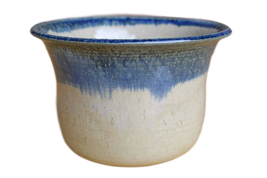 Attractive Heavy Stoneware Bowl with Blue and Tan Glazes