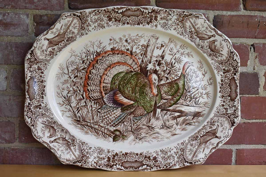 Johnson Bros (England) Large Ceramic Wild Turkeys Native American Serving Platter (Pickup or Special Delivery)