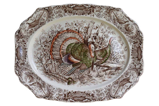 Johnson Bros (England) Large Ceramic Wild Turkeys Native American Serving Platter (Pickup or Special Delivery)