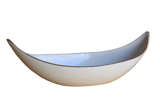 Lenox (USA) Ivory Bone China Canoe-Shaped Dish with Gold Rim