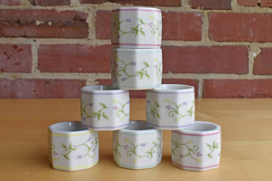 Lenox (Handcrafted in Malaysia) Seven Porcelain Napkin Rings with Pastel Flowers