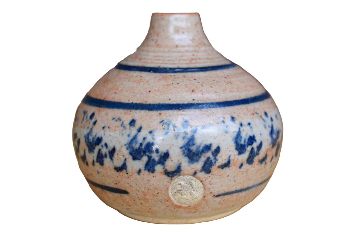Small Orange and Dark Blue Stoneware Bud Vase