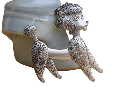 Silver Tone Metal Poodle Brooch