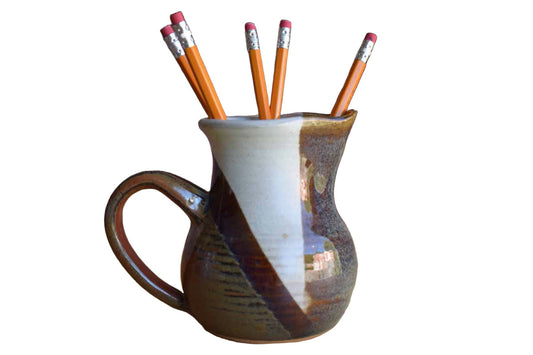 Small Handled Pitcher with Brown, Copper and White Glazes