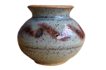 Rounded Stoneware Vase with Maroon and Green Glazes