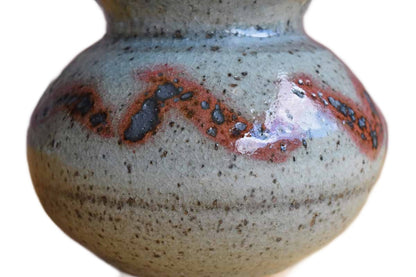 Rounded Stoneware Vase with Maroon and Green Glazes