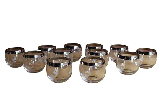 Roly Poly Lowball Glasses with Silver Rims, Set of 12