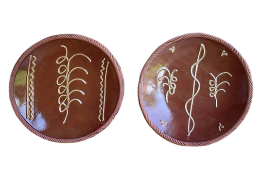 Old Sturbridge Village Pottery (Massachusetts, USA) Colonial Reproduction Redware Plates, a Pair