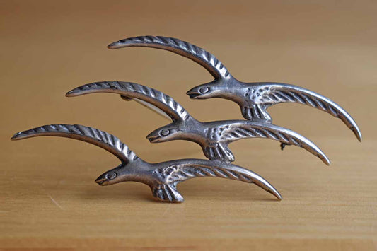 Silver Birds in Flight Brooch, Made in Mexico