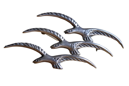 Silver Birds in Flight Brooch, Made in Mexico