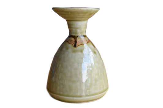 Small Ceramic Taper Candle Holder with Green and Orange Glazes