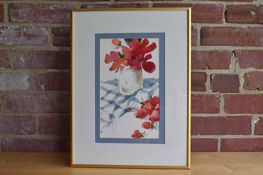 Anne Klinefelter (Maryland, USA) Original Watercolor of Strawberries and Flowers