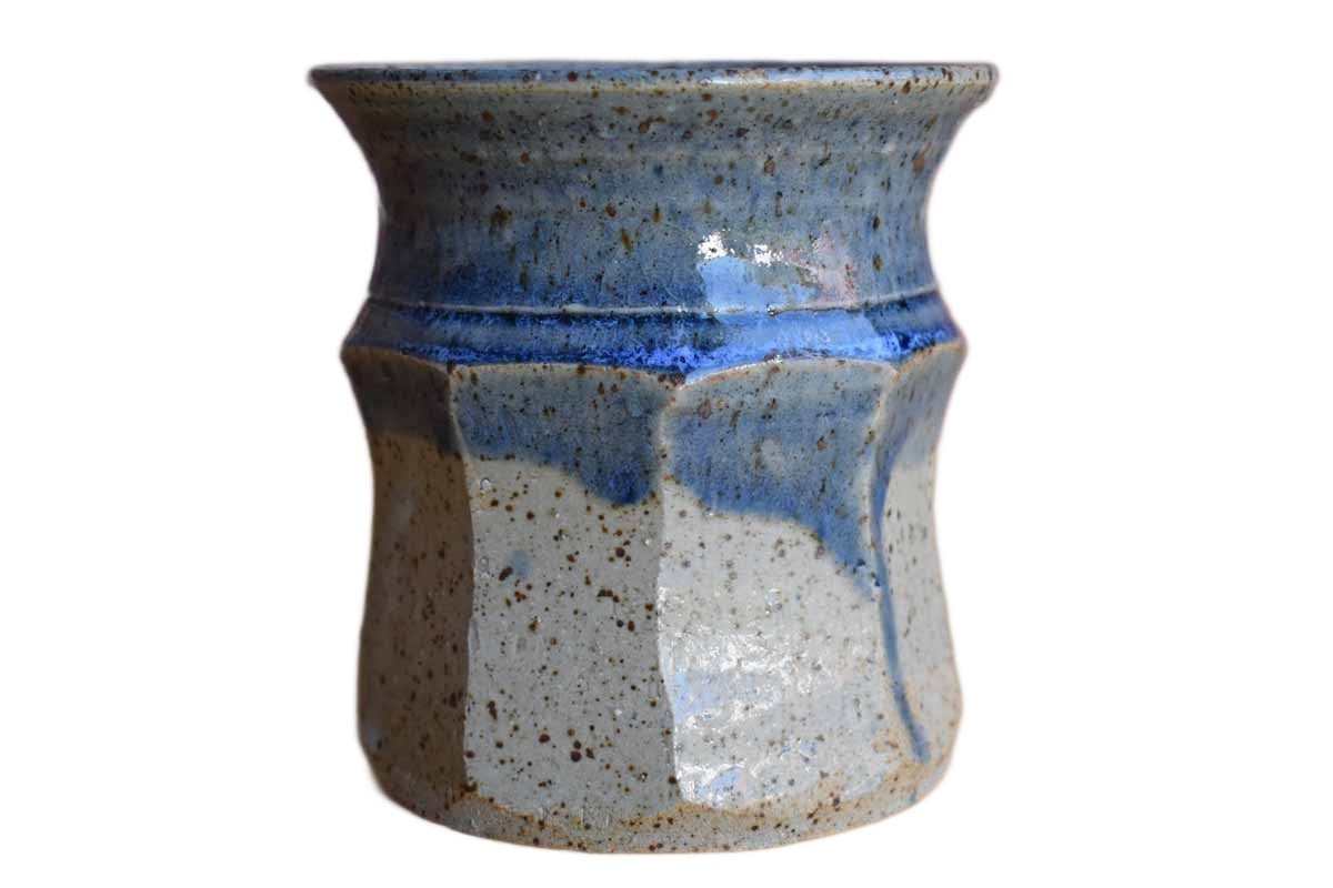 Attractive Speckled Tan and Blue Stoneware Pencil Cup