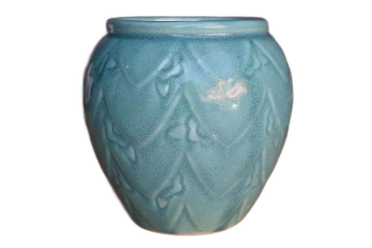 Ceramic Ovoid Turquoise Vase or Pencil Cup with Pointed Layers