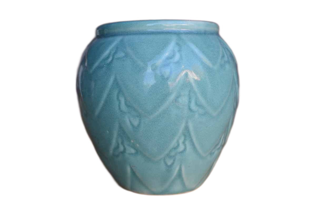 Ceramic Ovoid Turquoise Vase or Pencil Cup with Pointed Layers