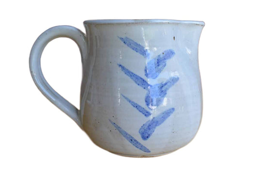 Small Blue and Creamy White Handled Ceramic Pitcher