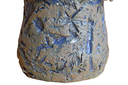 Craggy and Raw Stoneware Pencil Cup with Blue Slashes and Gashes