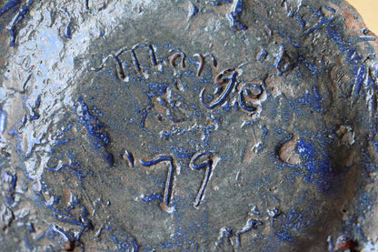 Craggy and Raw Stoneware Pencil Cup with Blue Slashes and Gashes