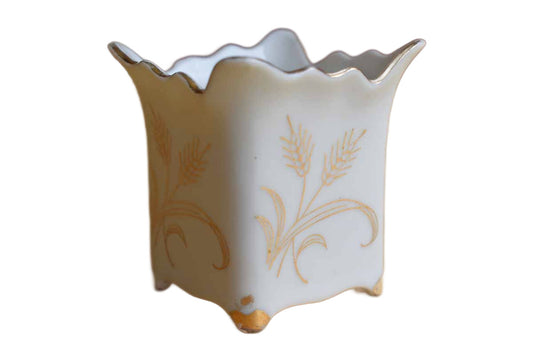 Little Footed Porcelain Holder with Gold Painted Wheat Sprigs