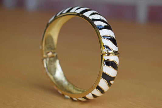 Gold Tone Metal Bracelet with Zebra Stripes