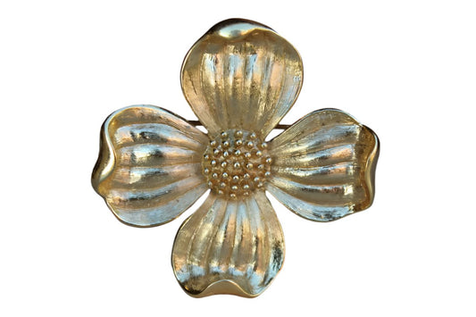 Trifari (USA) Brushed Satin Gold Tone Dogwood Flower Brooch