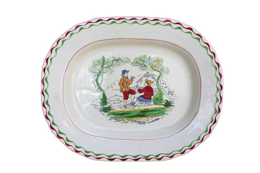 Adams (Tunstall, England) Green Elm Titian Ware Platter with Relaxing Men