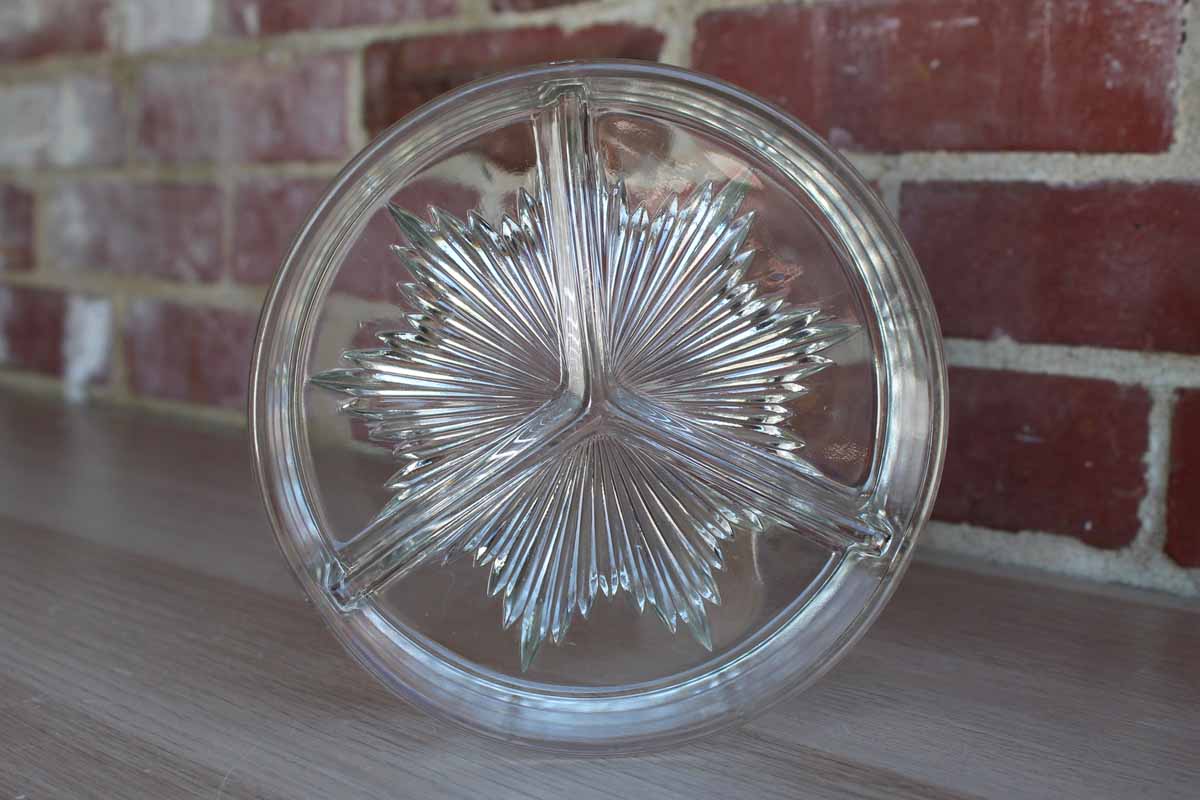Triple Divided Clear Glass Serving Dish