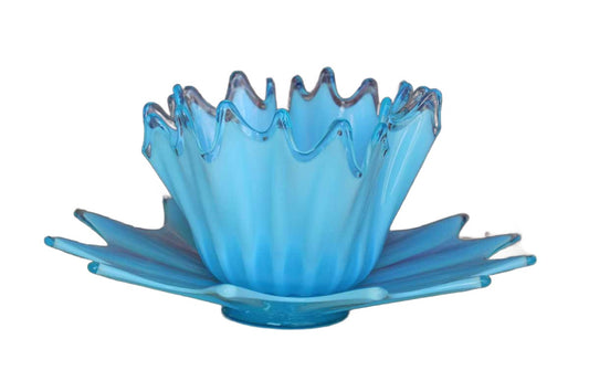 Blue Art Glass Bowl and Matching Starburst Underplate