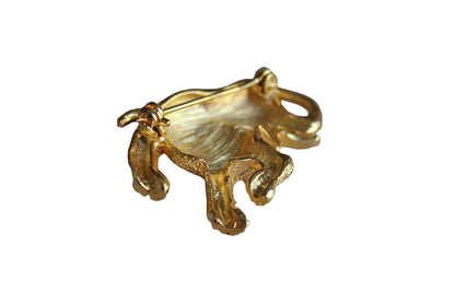 Gold Tone Metal Elephant Brooch with Silver Rhinestone Eye