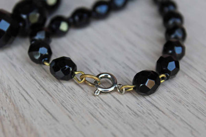 Black Faceted Glass Bead French Jet Necklace