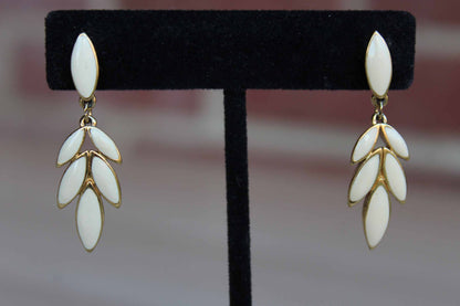 Trifari (USA) Ivory Resin and Gold Tone Leaf-Shaped Pierced Earrings