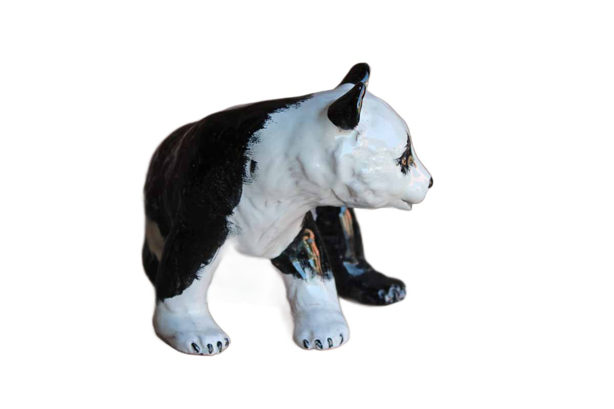 Handmade and Painted Ceramic Panda Bear Figurine, Made in Italy